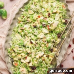 Overhead view of shaved brussels sprouts salad