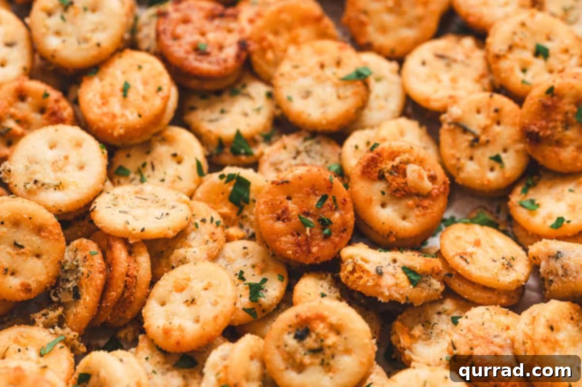 Garlic Bread Bites 9 Close up of crispy baked Garlic Bread Ritz Bits with parsley sprinkled on top