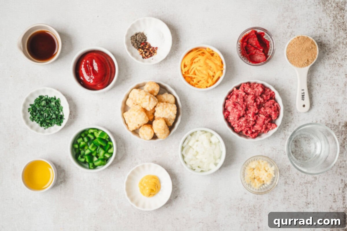 Ingredients for Sloppy Joe Tater Tot Casserole