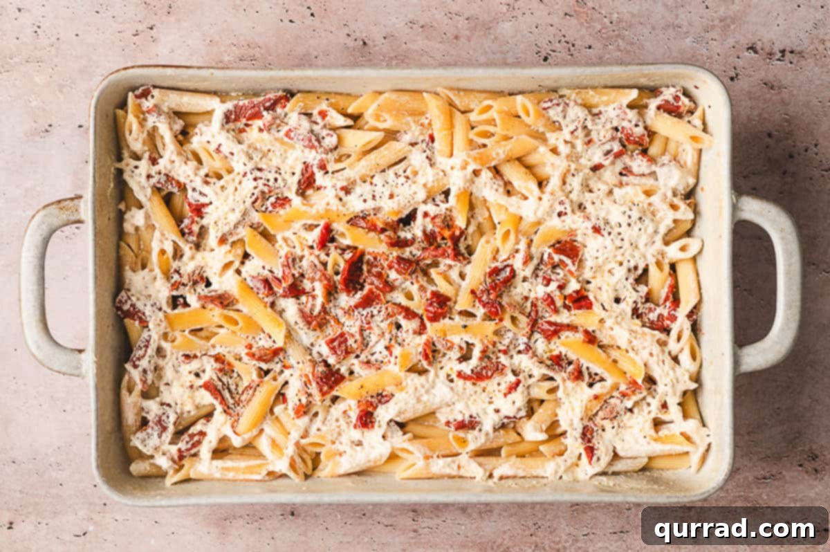 Oven-Baked Tuscan Chicken and Pasta 4 Cover and Bake the Pasta