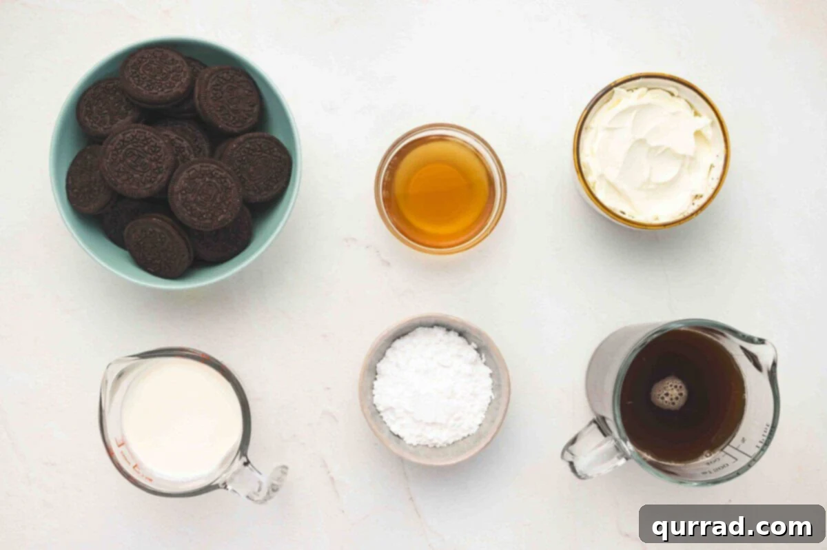 Ingredients for Easy Oreo Tiramisu laid out on a counter.