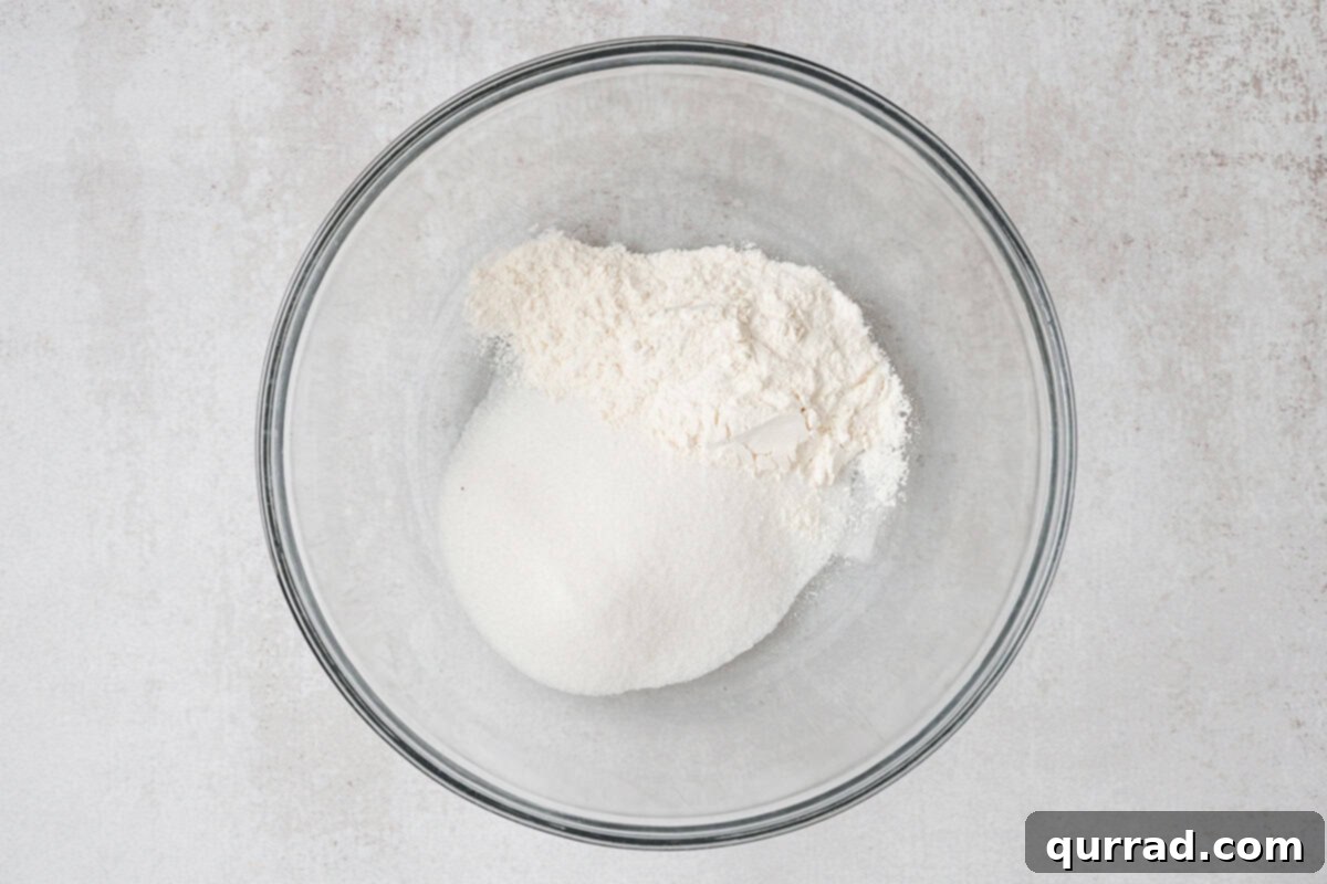 Flour and sugar in a bowl.
