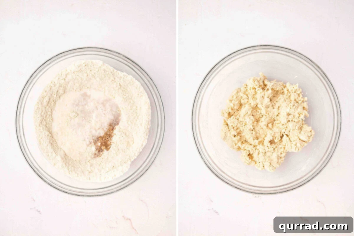 Sweet Berry Delights 7 Milk added to butter and flour mix in a bowl to make a dough.