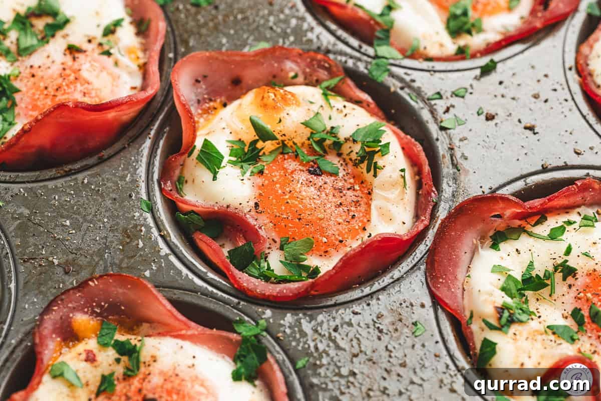 Savory Ham & Cheese Egg Cups for Quick Breakfast or Brunch 10 A close up of a ham and cheese egg cup.