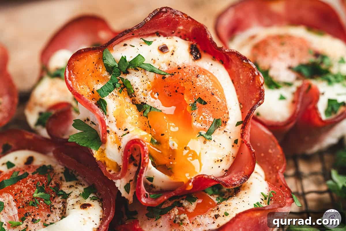 Savory Ham & Cheese Egg Cups for Quick Breakfast or Brunch 11 A close up of a ham and cheese egg cup.