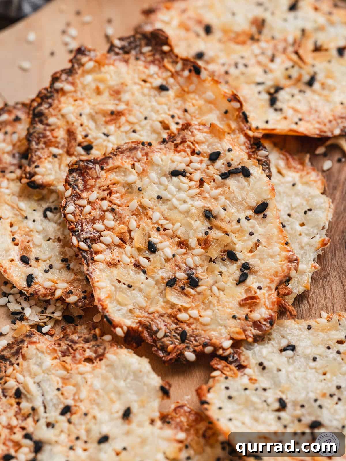Close up of cottage cheese chips.