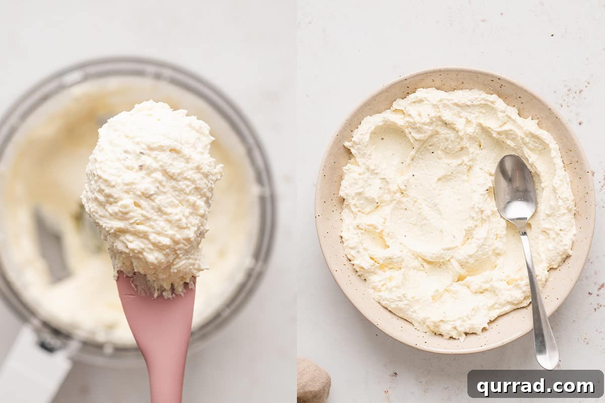 whipped feta on serving spoon and in bowl
