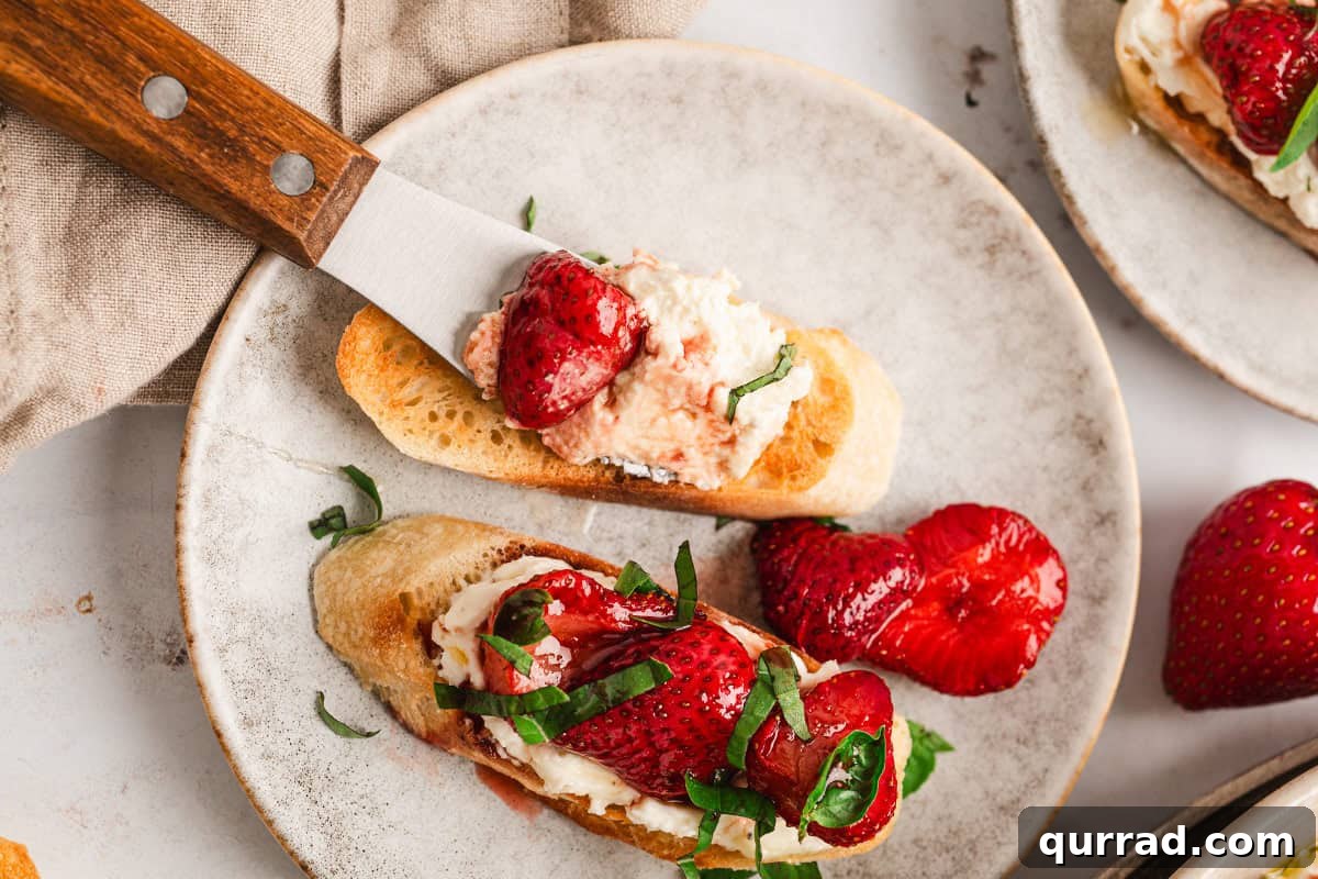 whipped feta on crostini with glazed strawberries