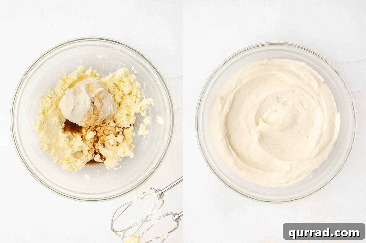 Decadent Cannoli Cake Recipe with Ricotta Filling and Crisp Shells 9 Mascarpone frosting in a bowl