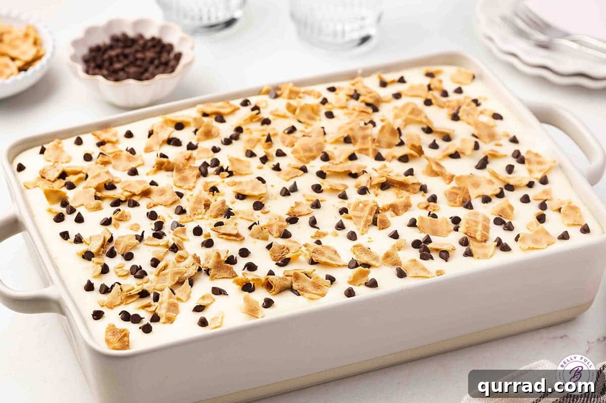 Decadent Cannoli Cake Recipe with Ricotta Filling and Crisp Shells 11 Overhead view of a cannoli cake
