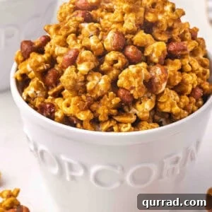 Front view of a bowl of homemade Cracker Jack.