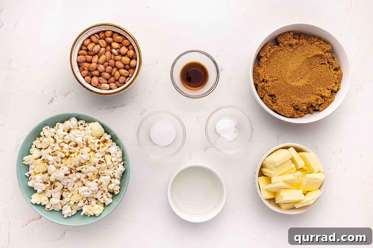 The ingredients to make homemade Cracker Jack.