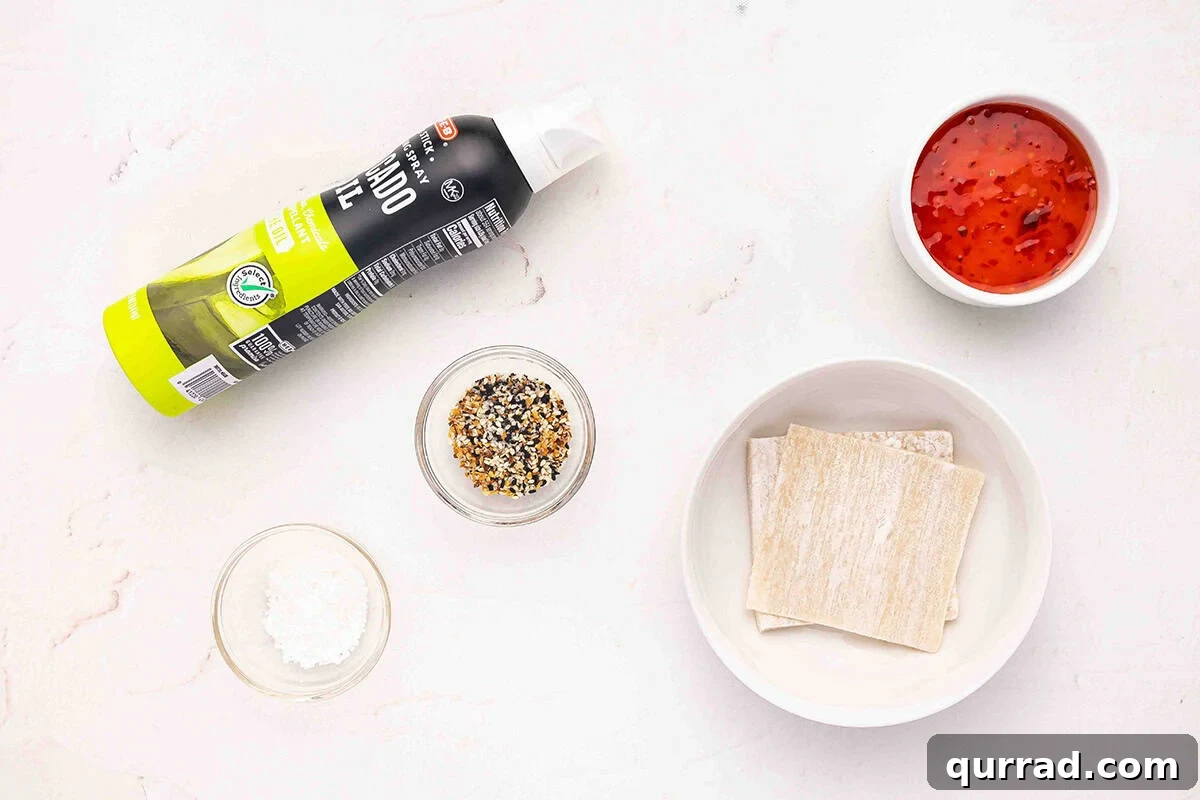 The ingredients to make air fryer wonton chips.