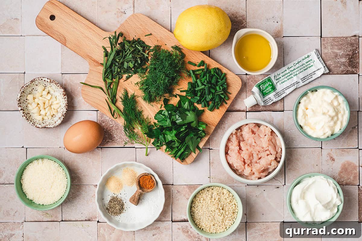 The ingredients to make green goddess chicken meatballs.