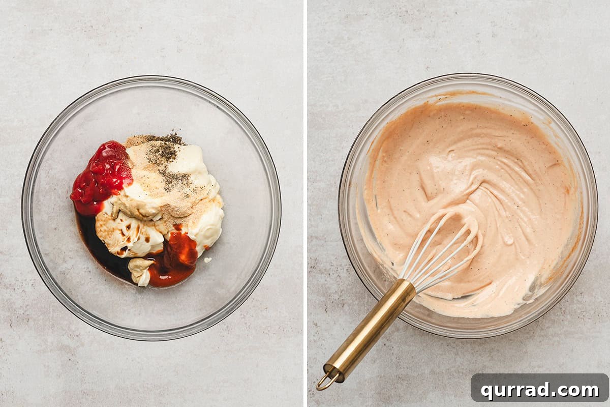 Combine sauce ingredients in a bowl, followed by the ingredients combined to make the sauce.