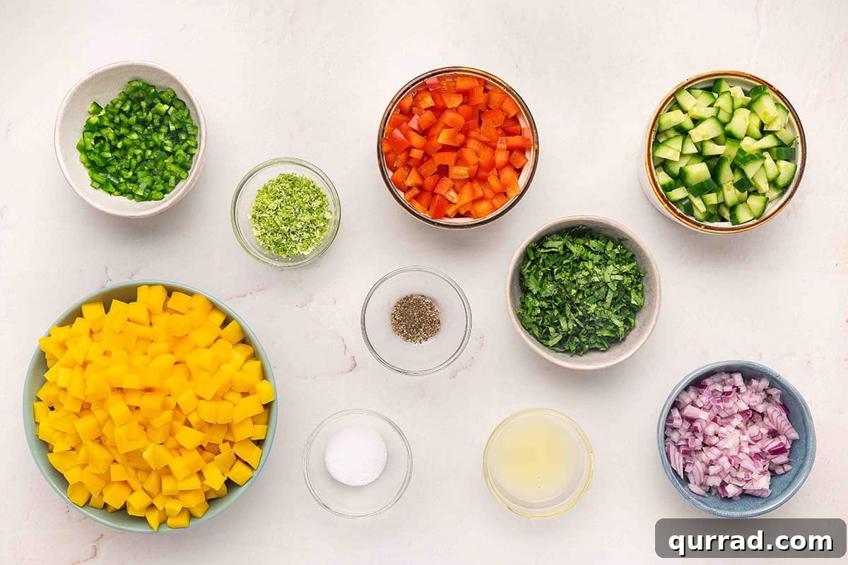 Fresh Mango Salsa Recipe with Cilantro and Lime 4 The ingredients to make mango salsa.