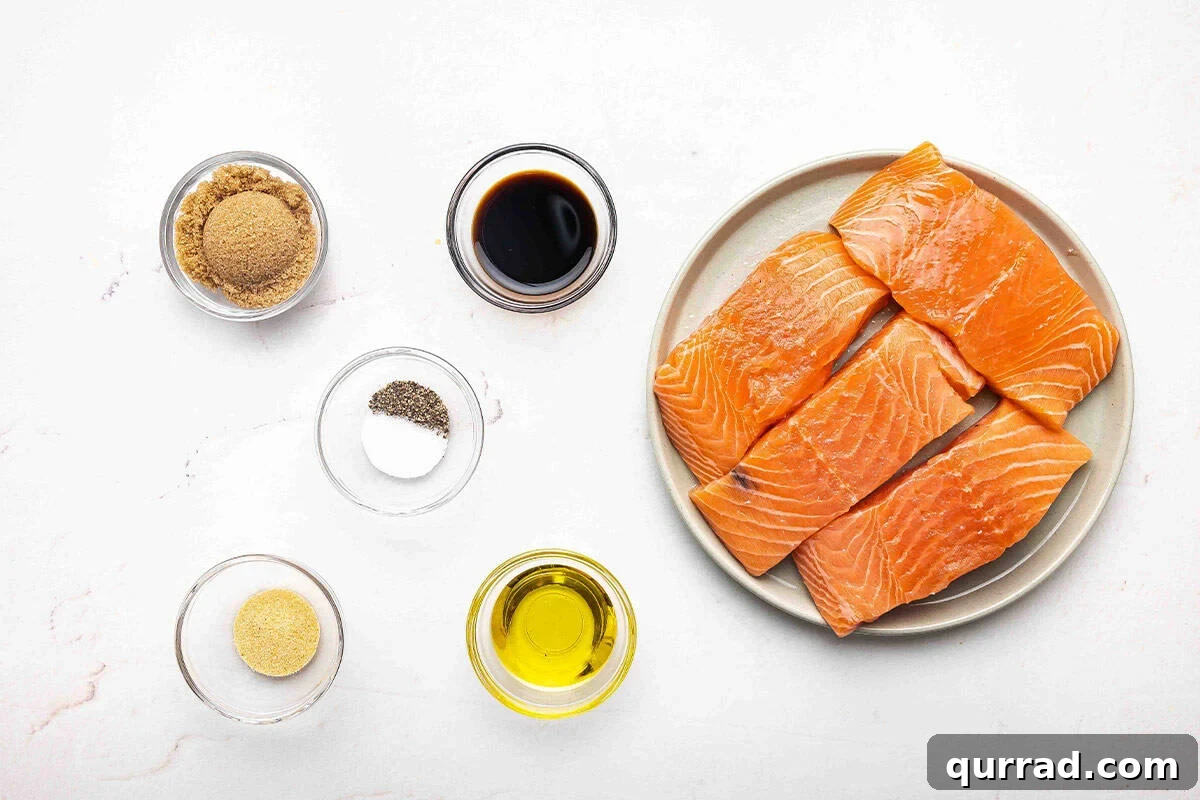 Sticky Brown Sugar-Glazed Salmon Recipe 4 The ingredients to make brown sugar glazed salmon.